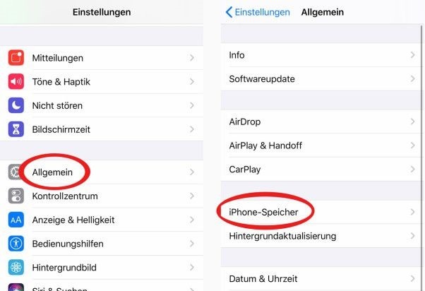 Klicken Sie auf iPhone-Speicher