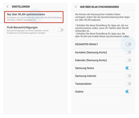 Ändern Sie Synchronisierungseinstellungen