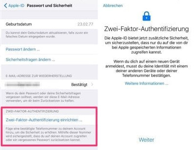 Aktivieren Sie die Zwei-Faktor-Authentifizierung auf dem iOS-Gerät