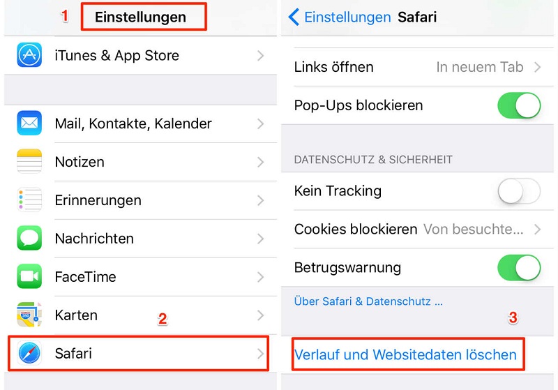 Safari Cache löschen iPhone