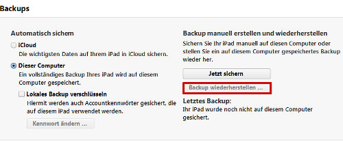 Wiederherstellung über iTunes