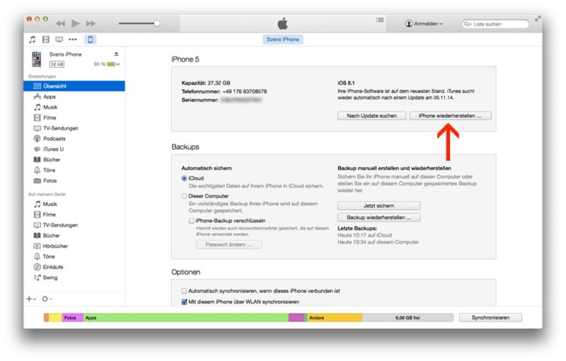 Wiederherstellen von iPhone aus iTunes