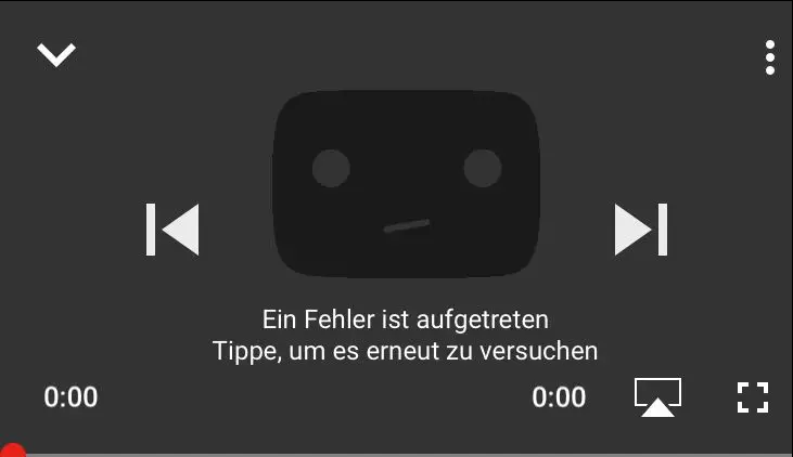 Youtube App-Wiedergabefehler Tippen Sie auf, um es erneut zu versuchen