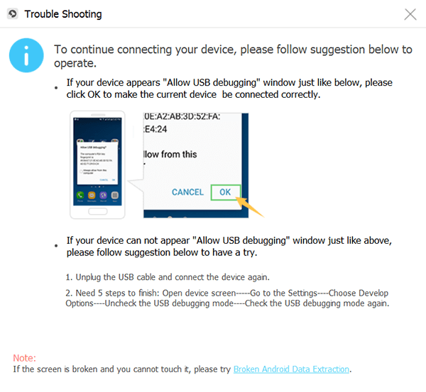 Backup Android-Gerät auf PC FoneDog Backup USB-Debugging-Modus