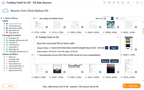 Laden Sie Fotos von iCloud herunter: FoneDog iOS Data Recovery – Wiederherstellen