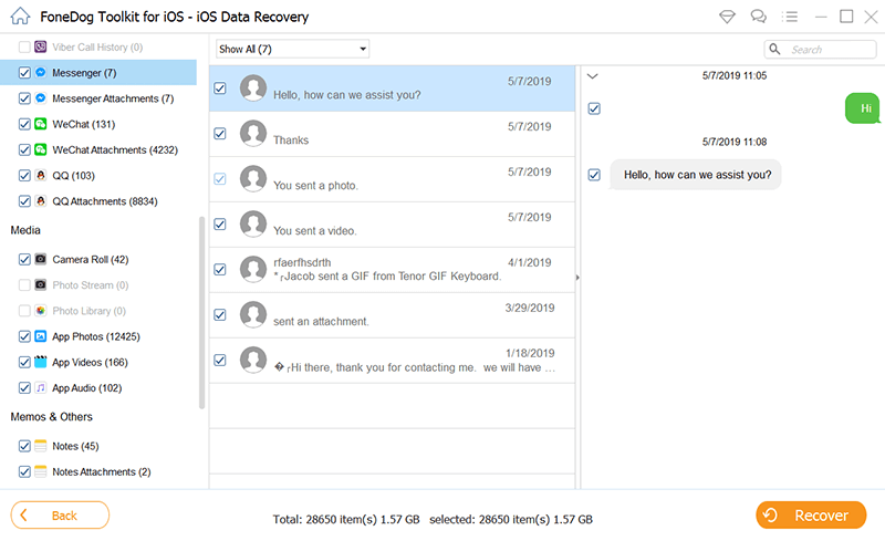 Verwenden Sie FoneDog iOS Data Recovery, um gelöschte Nachrichten im Messenger anzuzeigen
