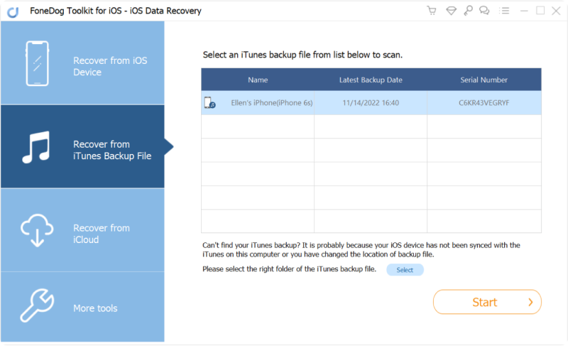 Starten Sie FoneDog Toolkit - iOS Data Recovery und wählen Sie Option