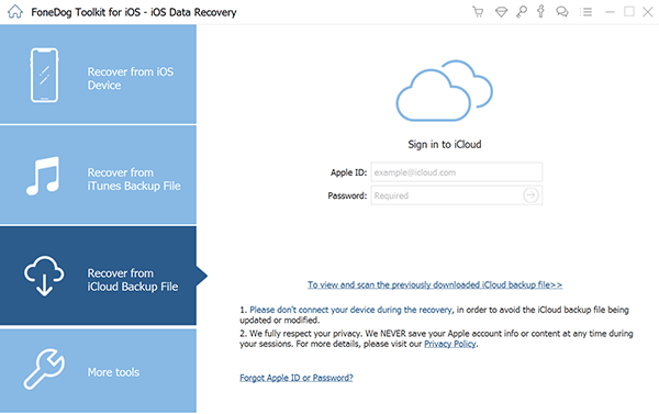 Stellen Sie verlorene Kontakte aus iCloud mit FoneDog iOS Data Recovery wieder her – Anmelden