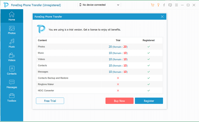 Starten Sie FoneDog Phone Transfer