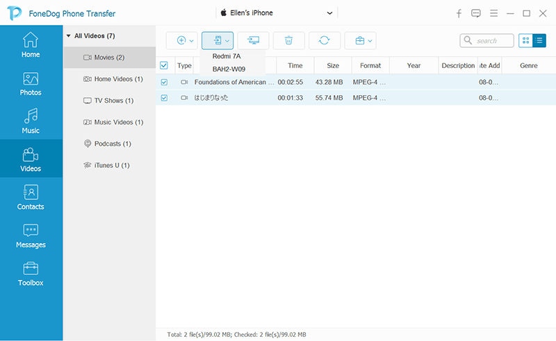 Senden Sie Videos vom iPhone an Android mit FoneDog Phone Transfer