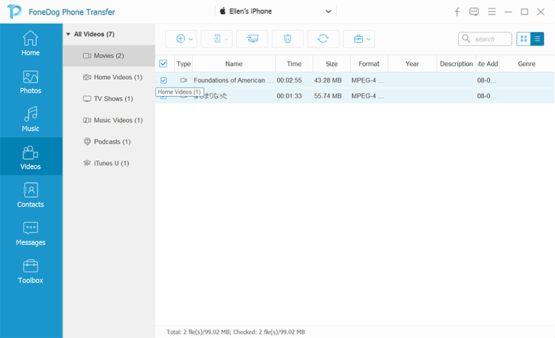 Übertragen Sie Videos mit FoneDog Phone Transfer vom iPhone auf den PC