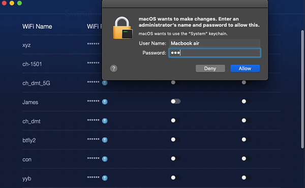 wifi network sweep passcode eingeben