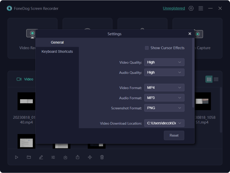 Record A Live Stream on PC - FoneDog Screen Recorder: Settings