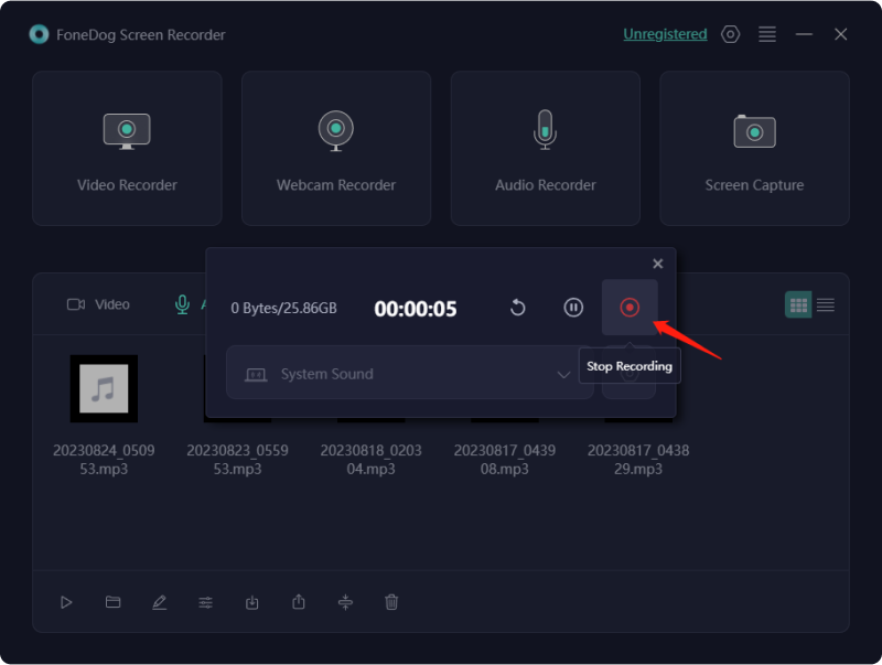 Streaming-Audio aufnehmen – FoneDog Screen Recorder: Stopp