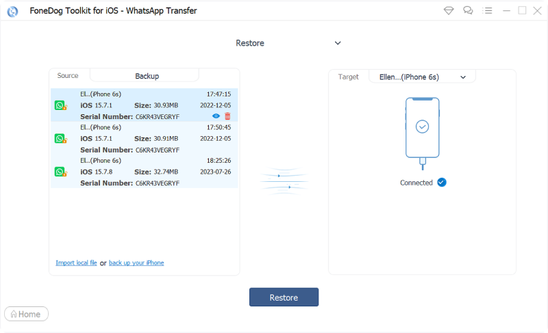 Stellen Sie die Sicherung mit FoneDog WhatsApp Transfer auf einem anderen Gerät wieder her