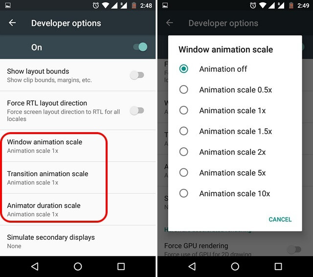 Android-Animation deaktivieren