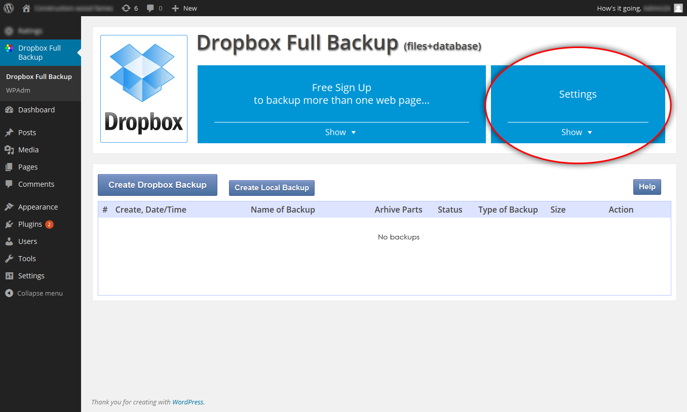 Dropbox für Backup