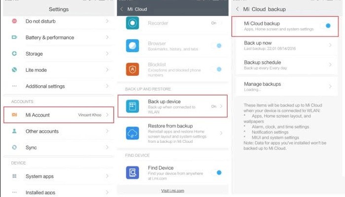 Sichern Sie Textnachrichten auf Xiaomi in Mi Cloud