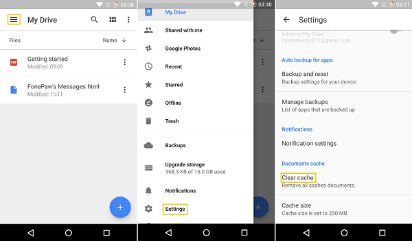 Google Drive Clear Cache und Daten