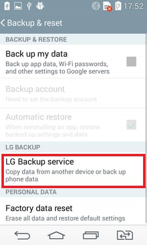 Klicken Sie auf LG Backup Services, um Nachrichten wiederherzustellen