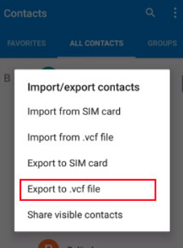 Kontakte von Android als VCF-Datei