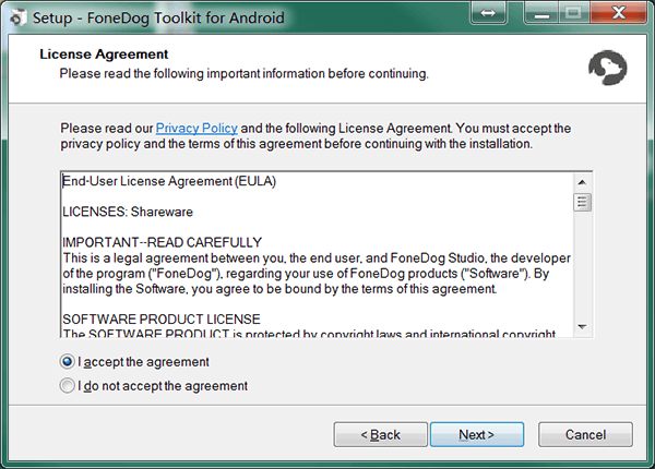 Android-Lizenzvereinbarung für die Installation