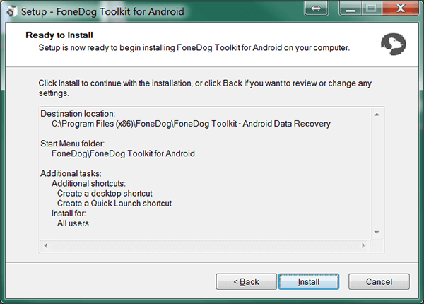 Android-Installation bereit zur Installation