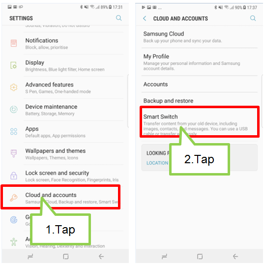 Sichern von Daten an Samsung über Smart Switch