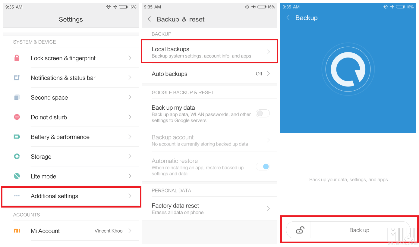 Backup Xiaomi Kontakte zum Google-Konto