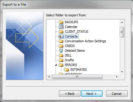 Outlook-Kontakte Wählen Sie Datei