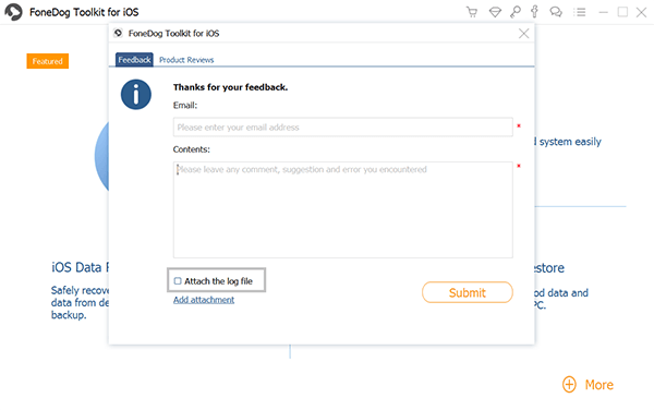 Fonedog Ios Data Recover-Protokolldatei anhängen
