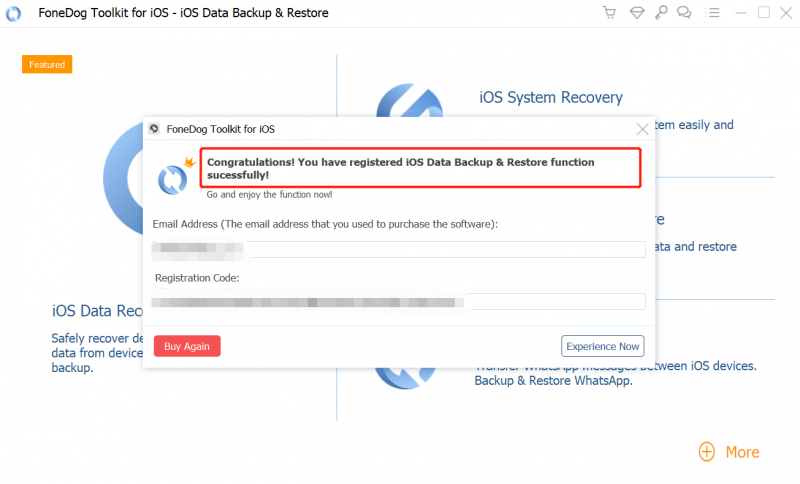 Registrieren Sie Fonedog ios Data Recover-Backup