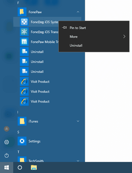 Fonedog Ios Toolkit-Deinstallationsmenü