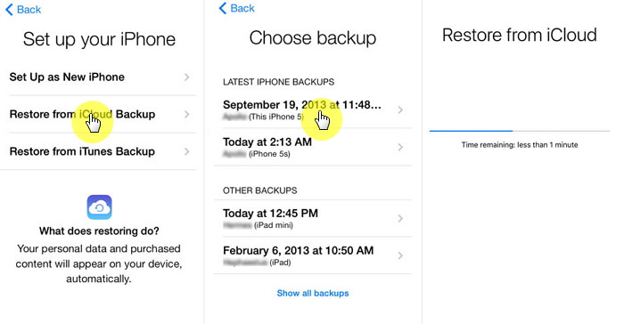 Wiederherstellen der Iphone-Daten von Icloud Backup