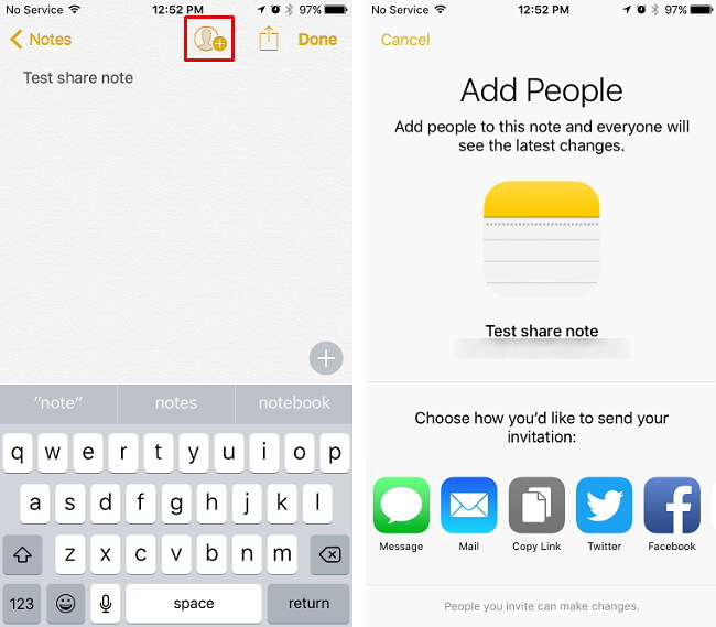 Notiz-in-Notizen-App teilen