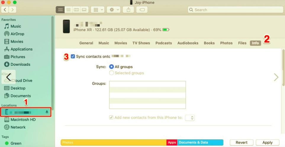Mit Finder von iPhone-Kontakten auf Mac synchronisieren