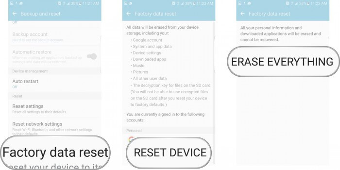 Werksreset, um den Samsung-Bildschirm zu reparieren