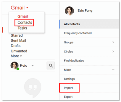 Richten Sie den Import von Google Mail-Kontakten ein