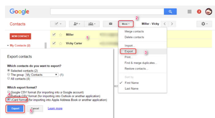 Kontakte von iCloud zu Google exportieren
