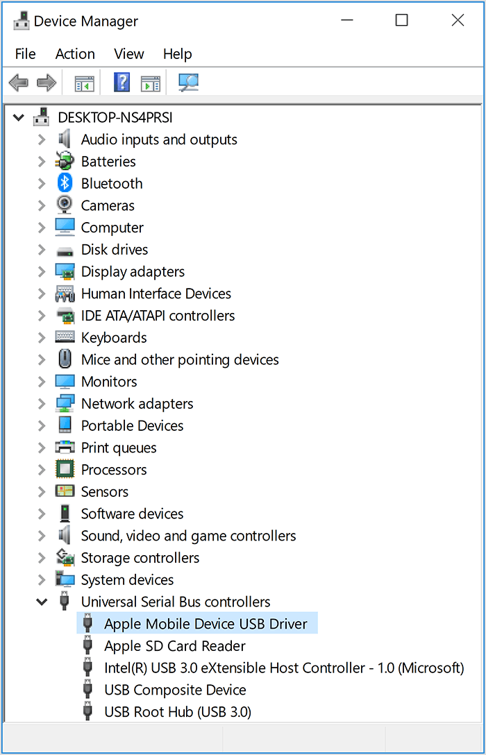 Aktualisieren Sie den Apple Mobile Device USB-Treiber