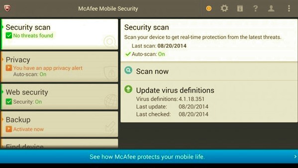 Android-Tool zum Entfernen von Viren – McAfee Mobile Security