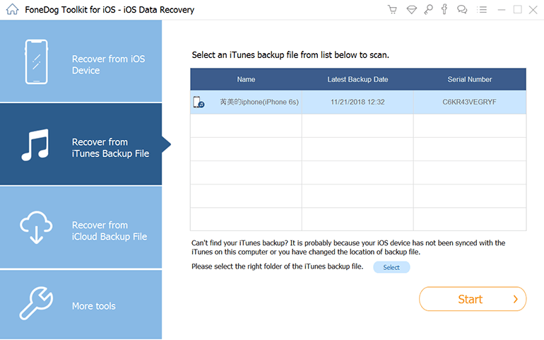 Wählen Sie iTunes Backup