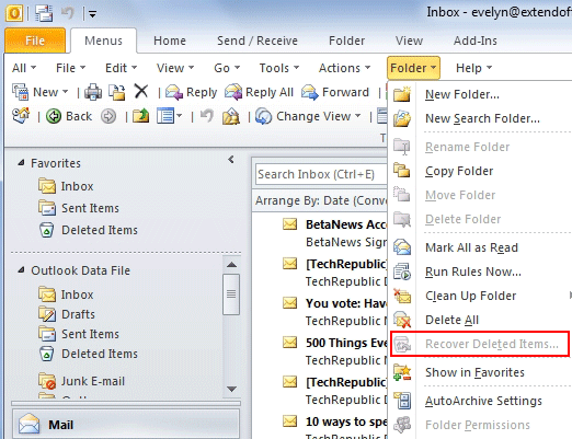 Gelöschte E-Mail Outlook 2010 wiederherstellen