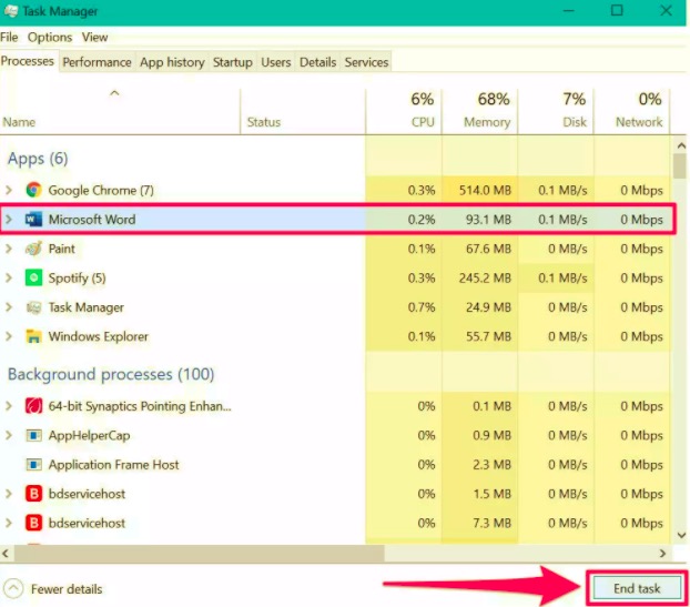 Lösen Sie die automatische Wiederherstellung über den Task-Manager aus, um MS Word wiederherzustellen