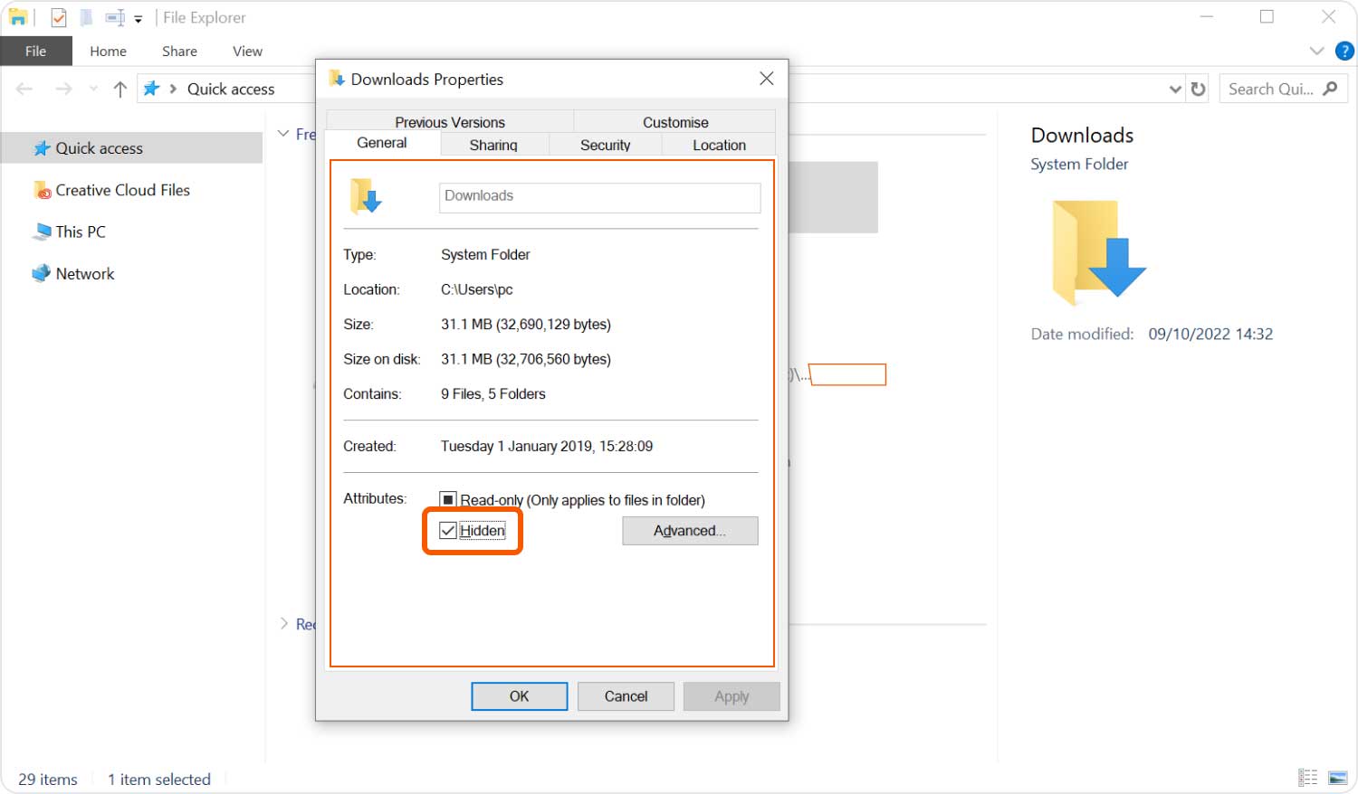 Datei in Windows 10 einblenden