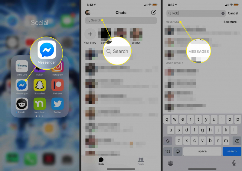 Durchsuchen von Archiven über die Suchleiste der Messenger-App