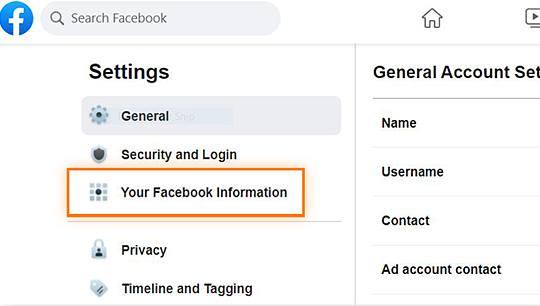 Klicken Sie auf Ihre Facebook-Informationen, um Facebook zu löschen, aber Messenger zu behalten