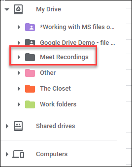 Google Meet-Aufzeichnungen auf Google Drive