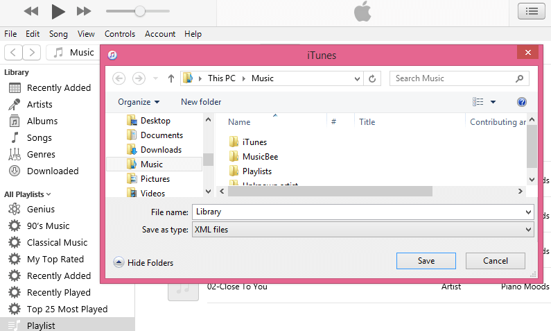 Speichern Sie die Bibliothek in einer XML-Datei