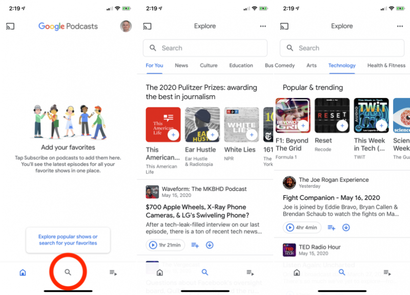 Verwenden der Google Podcasts-App für den Zugriff auf iTunes-Podcasts auf Android